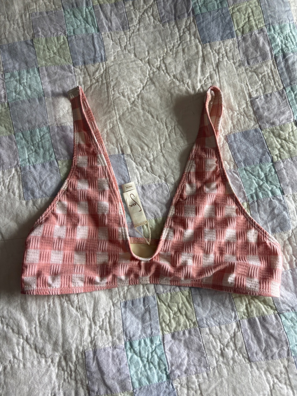Seea Pink & White Check Bikini Bralette - Picture 1 of 4